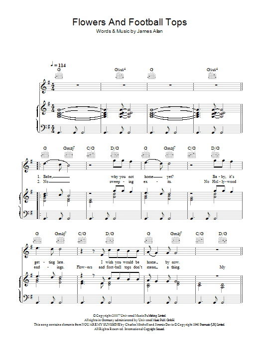 Glasvegas Flowers And Football Tops Sheet Music