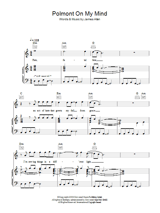 Glasvegas Polmont On My Mind Sheet Music