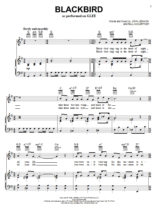 Glee Cast Blackbird Sheet Music