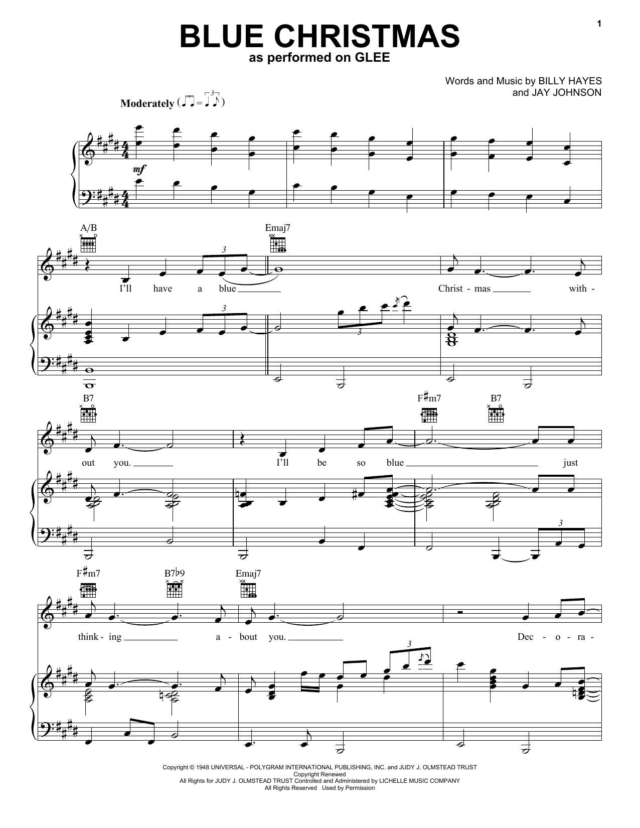 Glee Cast Blue Christmas Sheet Music