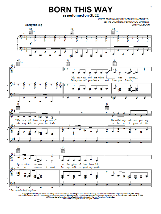 Glee Cast Born This Way Sheet Music