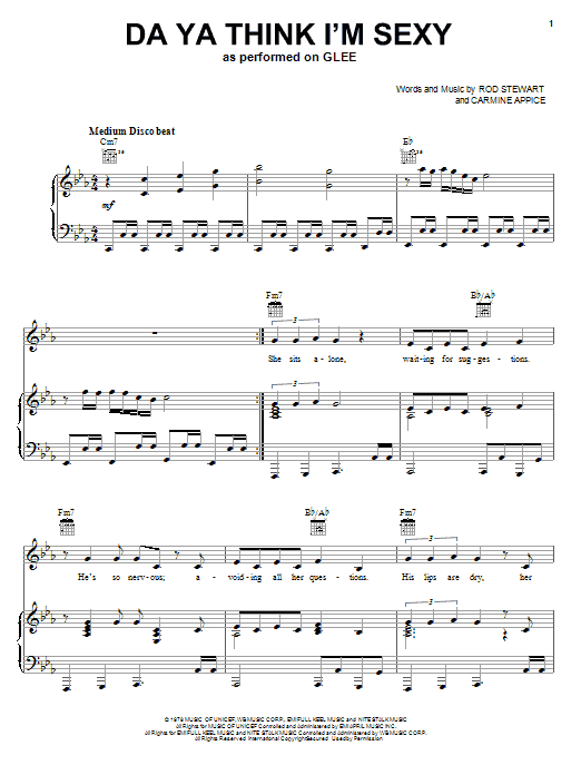 Glee Cast Da Ya Think I'm Sexy Sheet Music