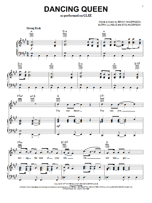 Glee Cast Dancing Queen Sheet Music