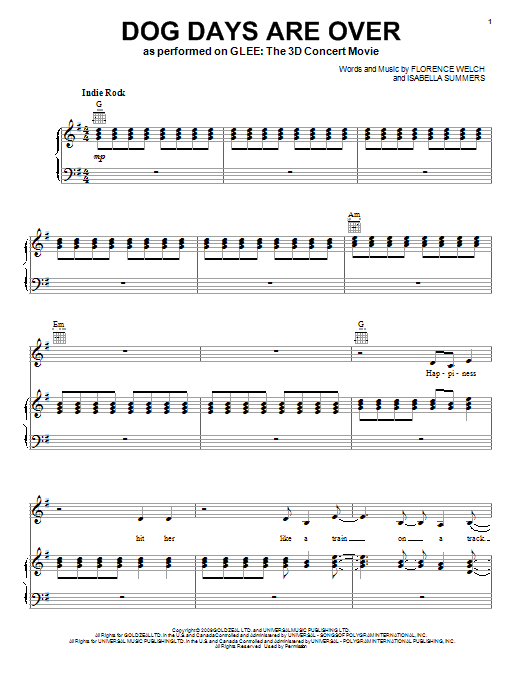 Glee Cast Dog Days Are Over Sheet Music