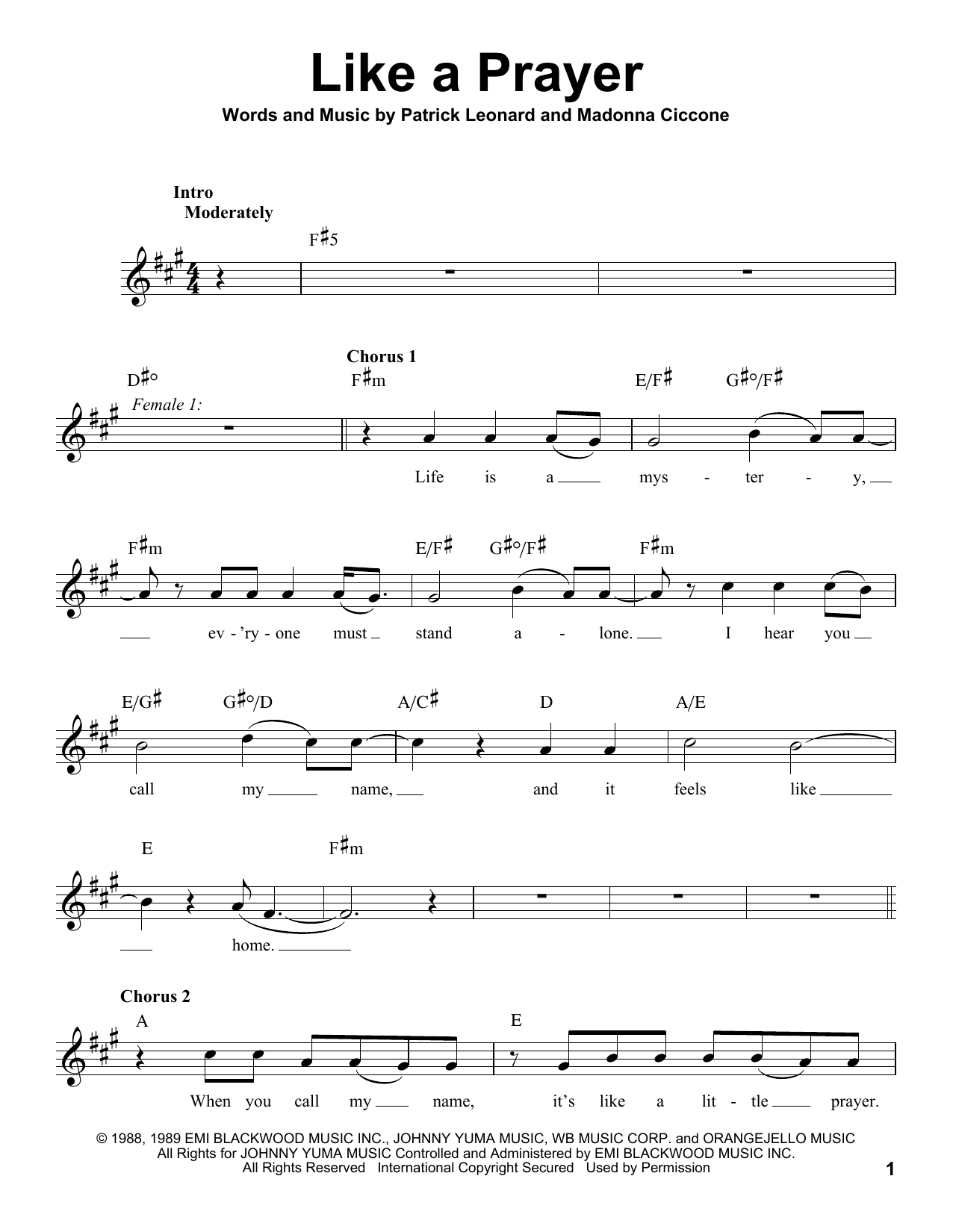 Glee Cast feat. Lea Michele, Jonathan Groff, Cory Manteith & Like A Prayer Sheet Music