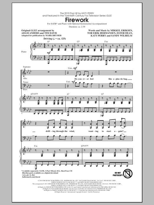 Glee Cast Firework (adapted by Mark Brymer) Sheet Music