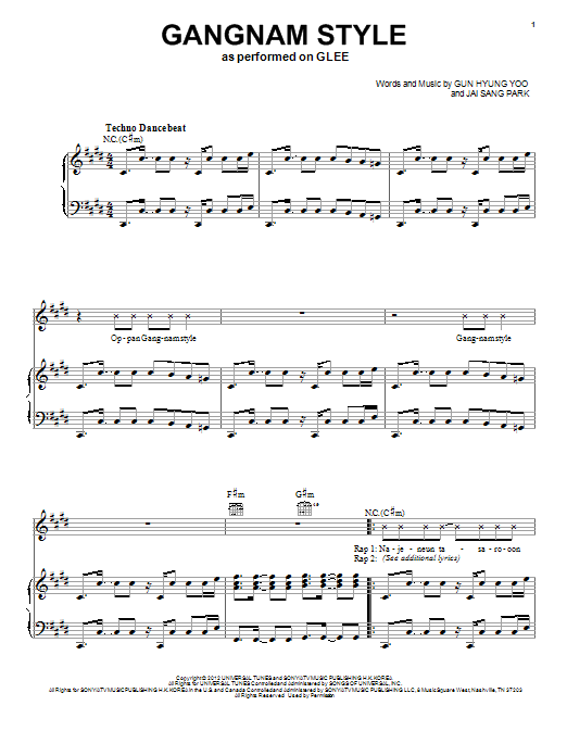 Glee Cast Gangnam Style Sheet Music