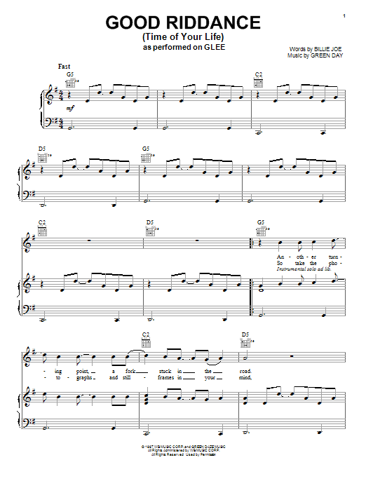 Glee Cast Good Riddance (Time Of Your Life) Sheet Music