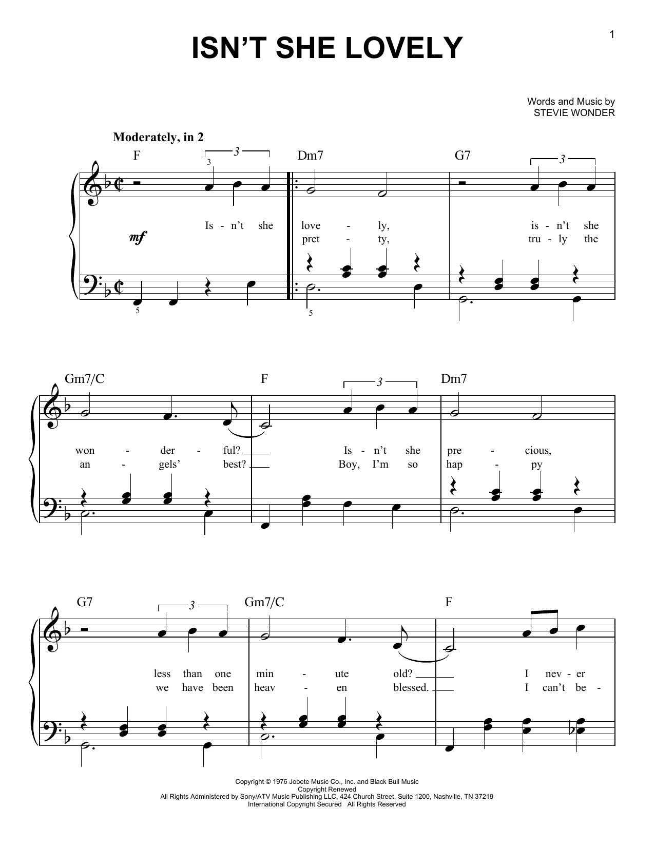 Glee Cast Isn't She Lovely Sheet Music