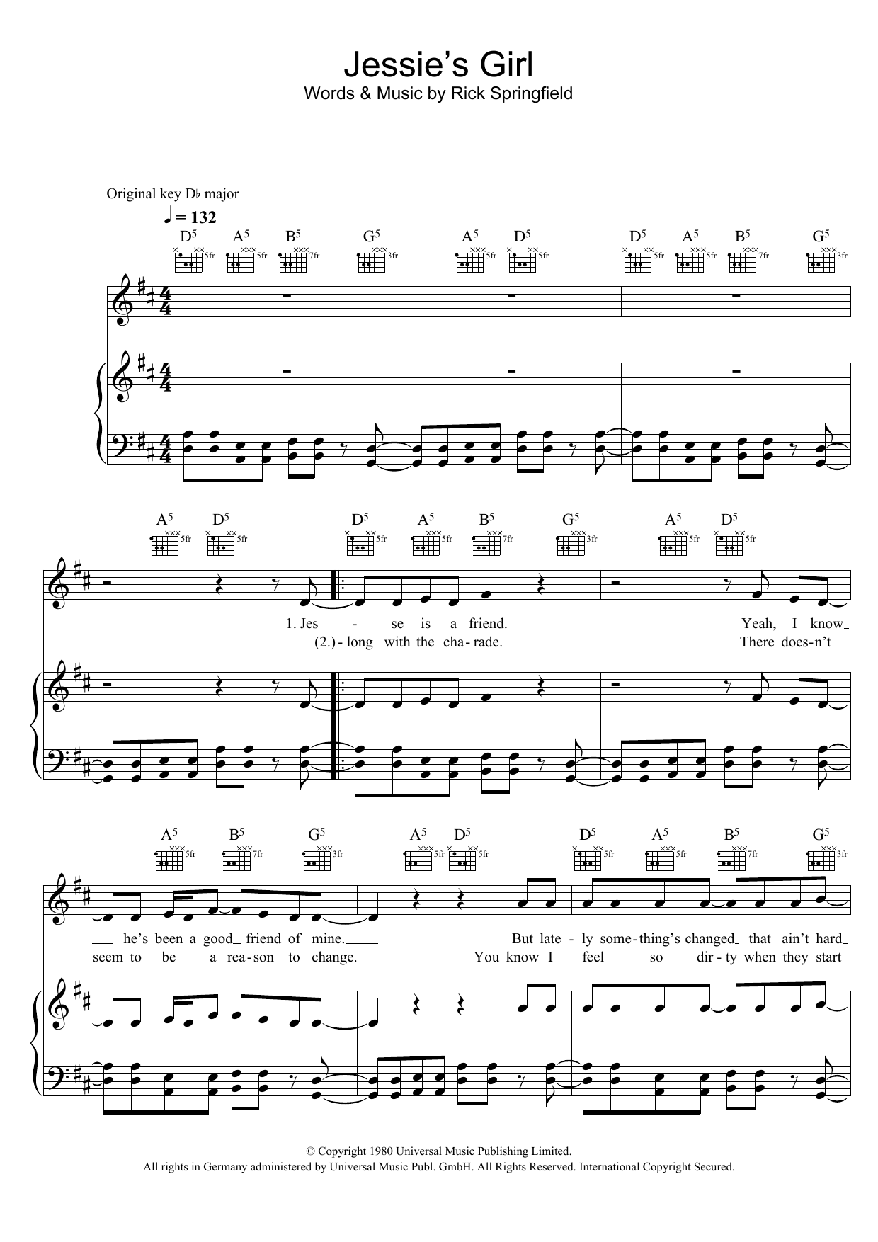 Glee Cast Jessie's Girl Sheet Music