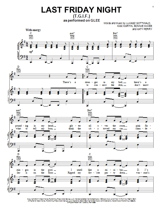 Glee Cast Last Friday Night (T.G.I.F.) Sheet Music