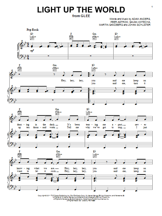 Glee Cast Light Up The World Sheet Music