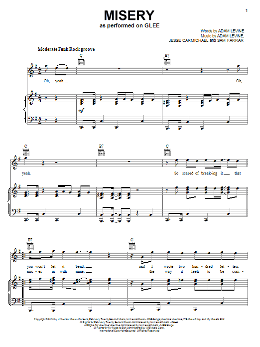 Glee Cast Misery Sheet Music