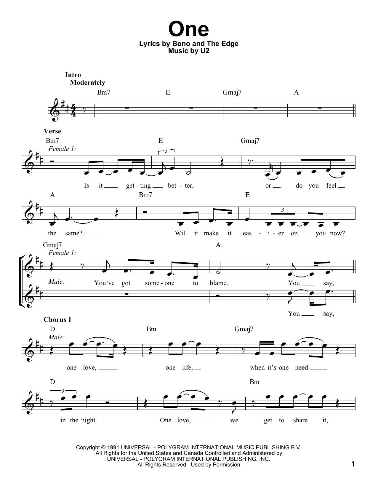 Glee Cast One Sheet Music