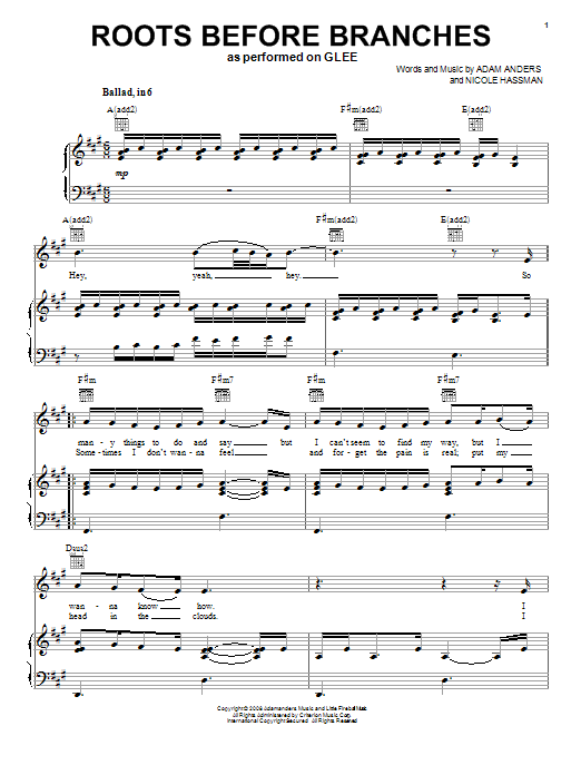 Glee Cast Roots Before Branches Sheet Music