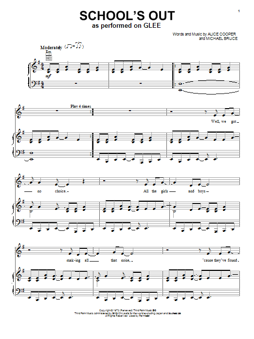 Glee Cast School's Out Sheet Music