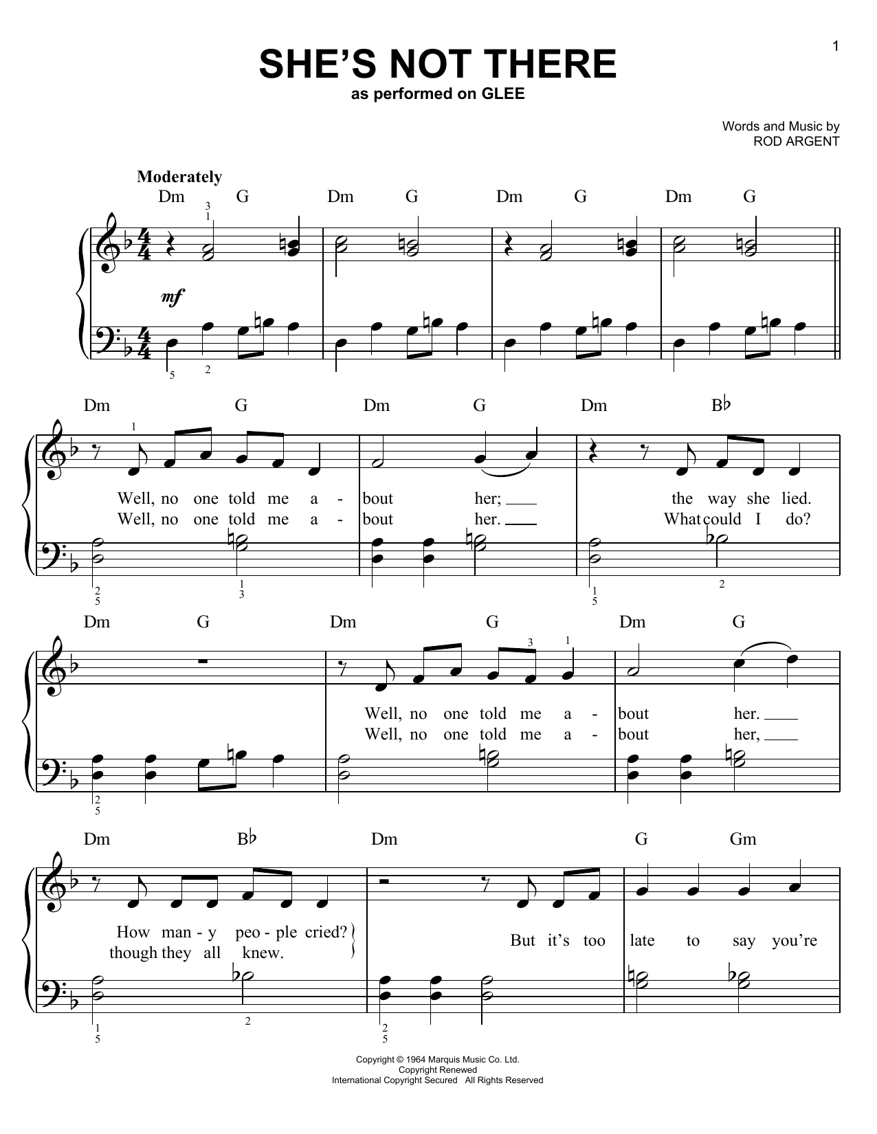 Glee Cast She's Not There Sheet Music