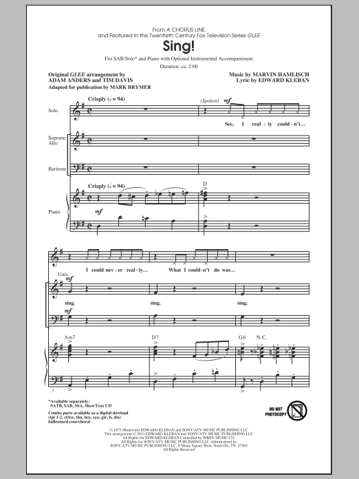 Mark Brymer Sing! Sheet Music