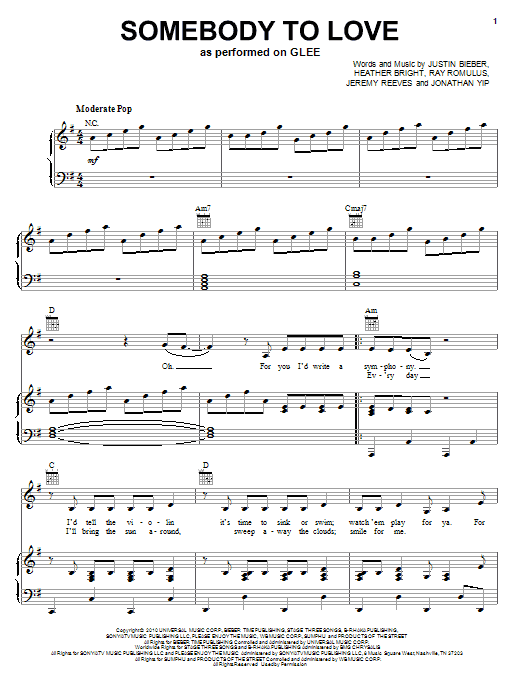 Glee Cast Somebody To Love Sheet Music