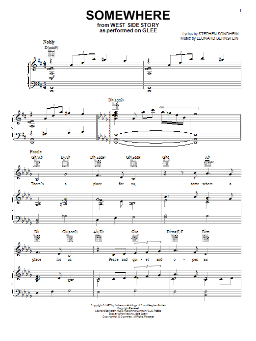 Glee Cast Somewhere Sheet Music