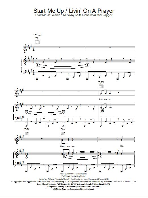 Glee Cast Start Me Up / Livin' On A Prayer Sheet Music