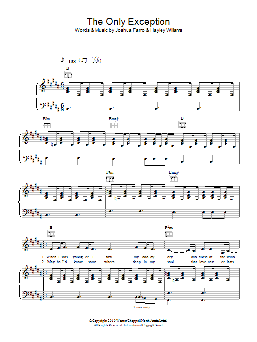 Glee Cast The Only Exception Sheet Music