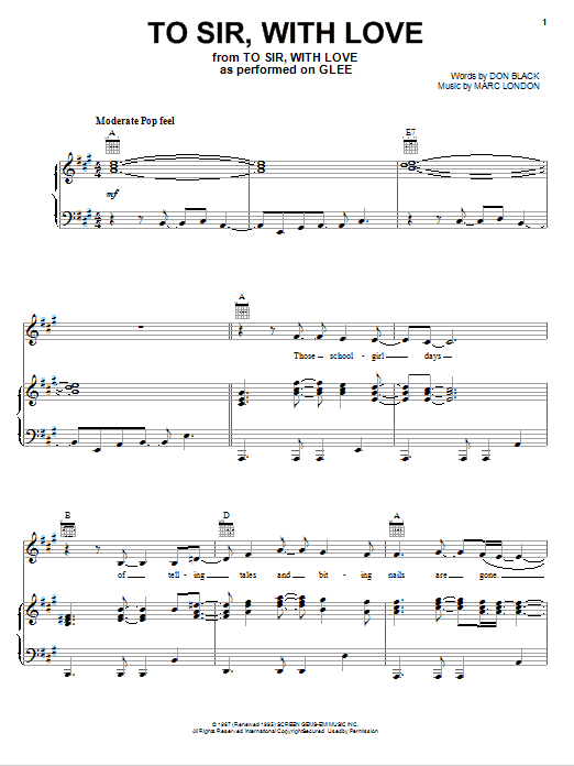 Glee Cast To Sir, With Love Sheet Music