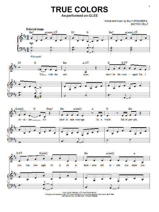 Glee Cast True Colors Sheet Music