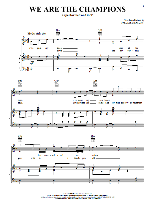 Glee Cast We Are The Champions Sheet Music