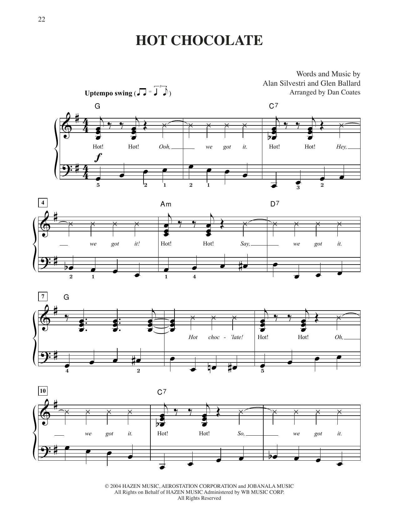 Glen Ballard and Alan Silvestri Hot Chocolate (from The Polar Express) (arr. Dan Coates) Sheet Music