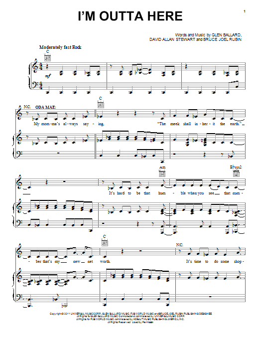 Glen Ballard I'm Outta Here Sheet Music