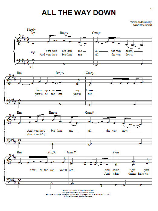 Glen Hansard All The Way Down Sheet Music