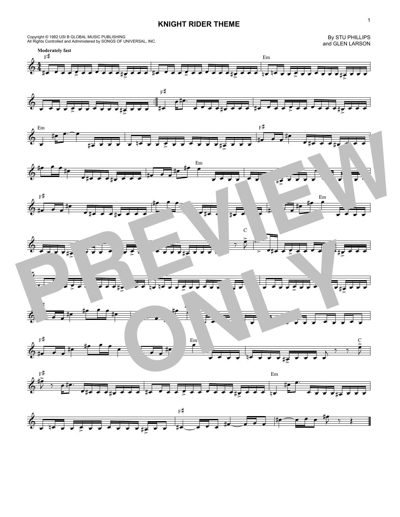 Glen Larson Knight Rider Theme Sheet Music