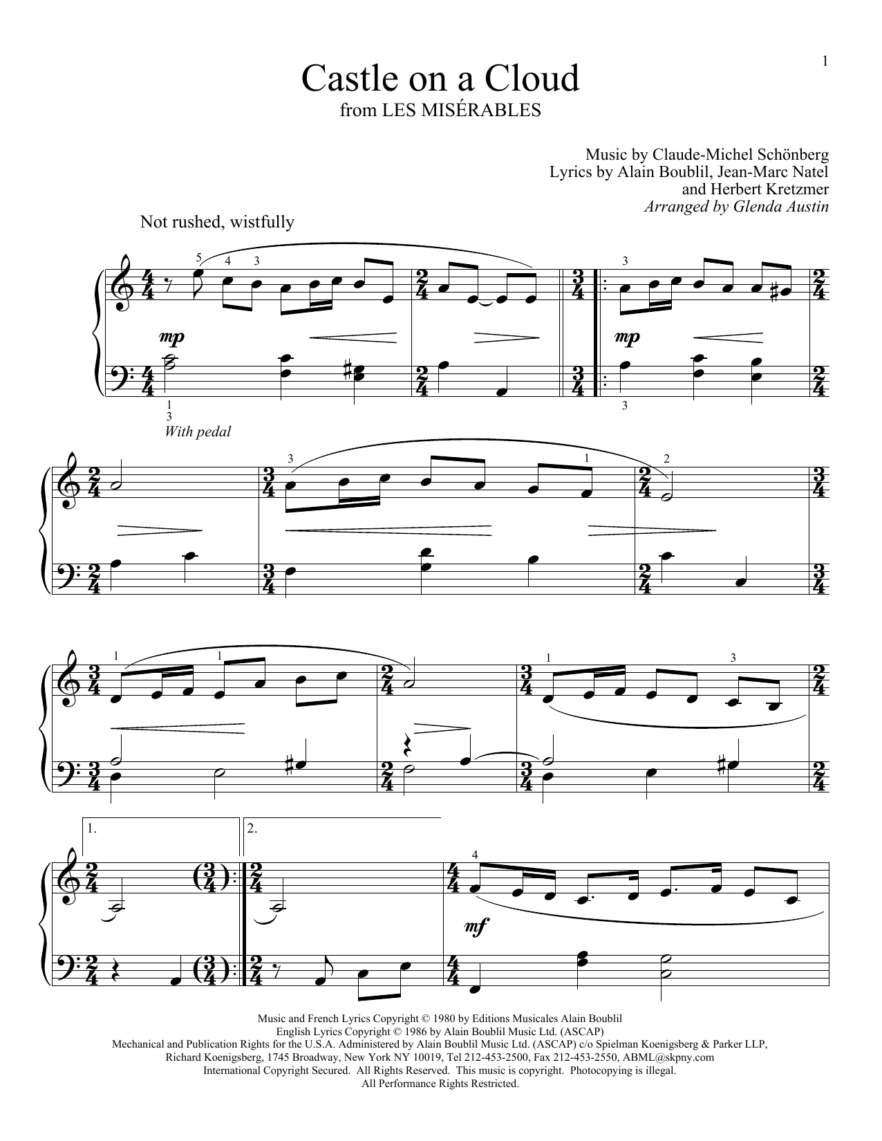 Glenda Austin Castle On A Cloud Sheet Music