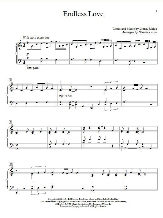 Glenda Austin Endless Love Sheet Music