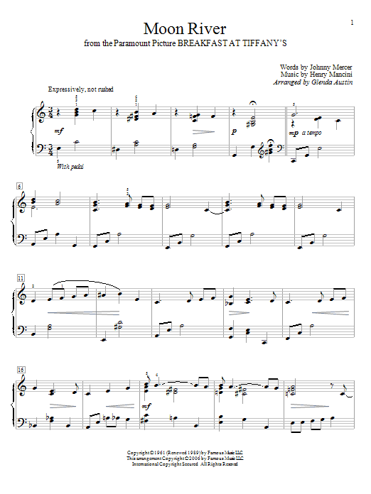 Glenda Austin Moon River Sheet Music