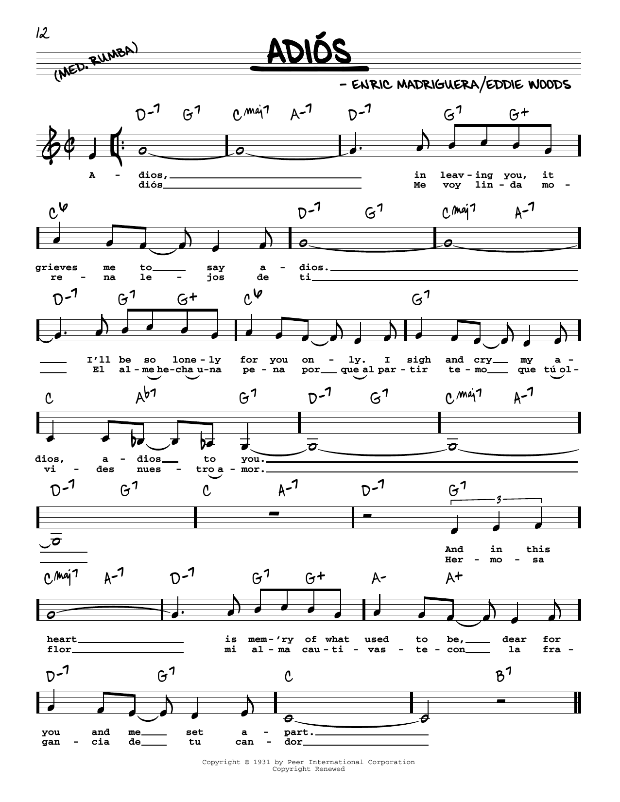 Glenn Miller Adios (Low Voice) Sheet Music