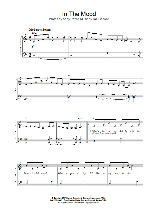 Glen Miller In The Mood Sheet Music