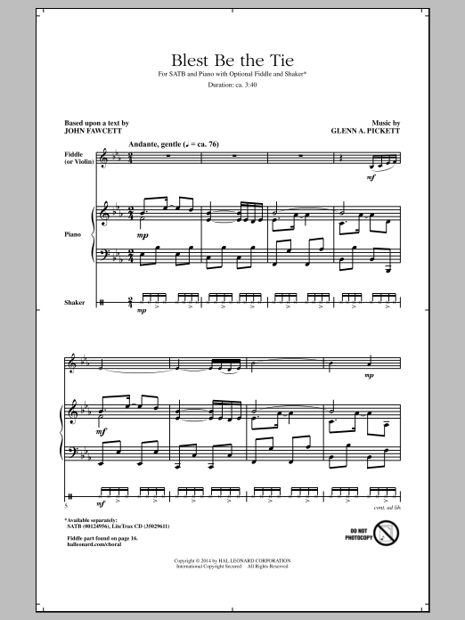 Glenn Pickett Blest Be The Tie Sheet Music
