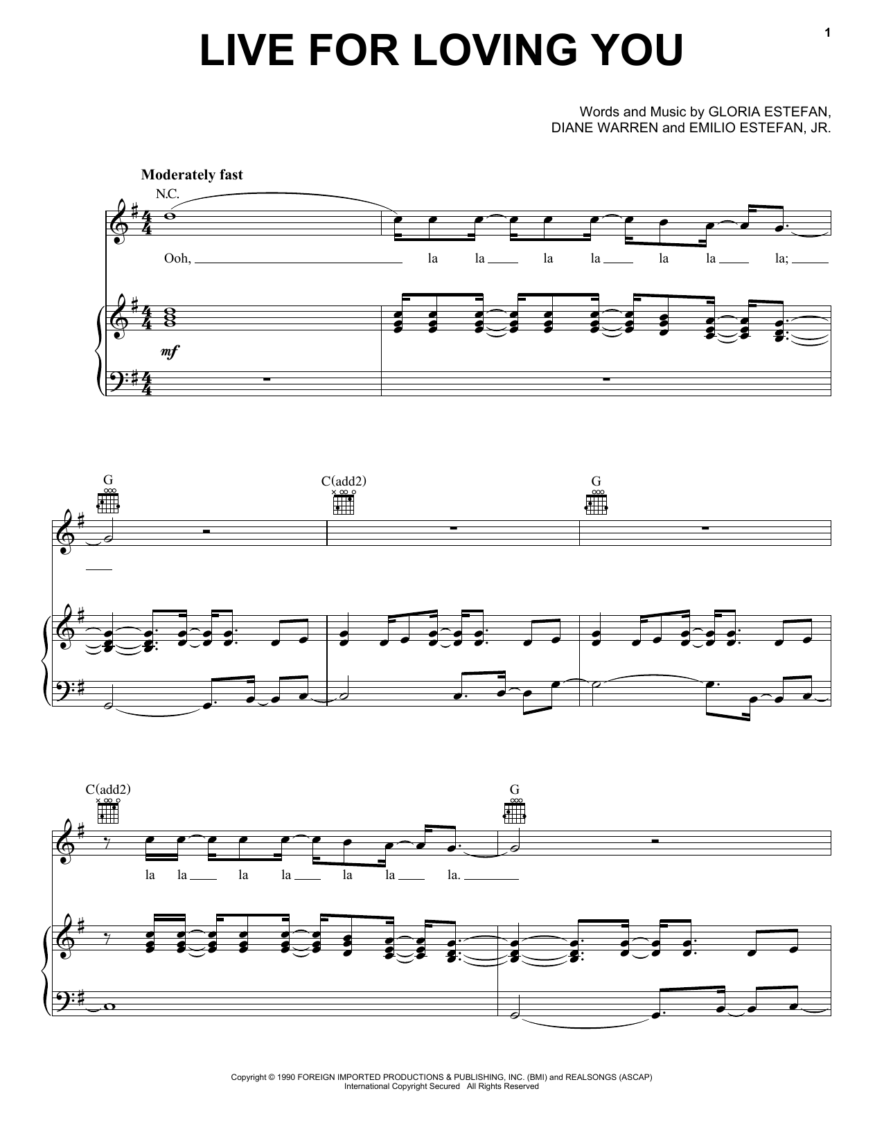 Gloria Estefan Live For Loving You Sheet Music