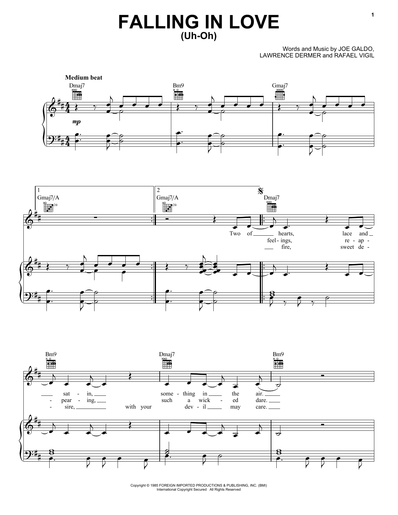 Gloria Estefan & Miami Sound Machine Falling In Love (Uh-Oh) Sheet Music