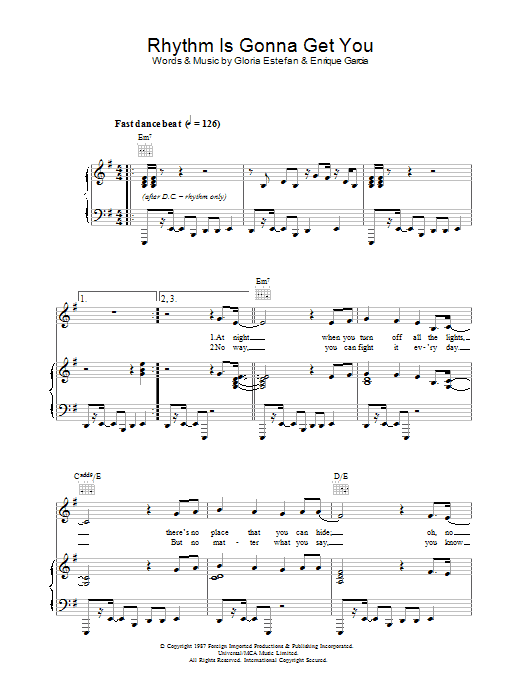 Gloria Estefan Rhythm Is Gonna Get You Sheet Music