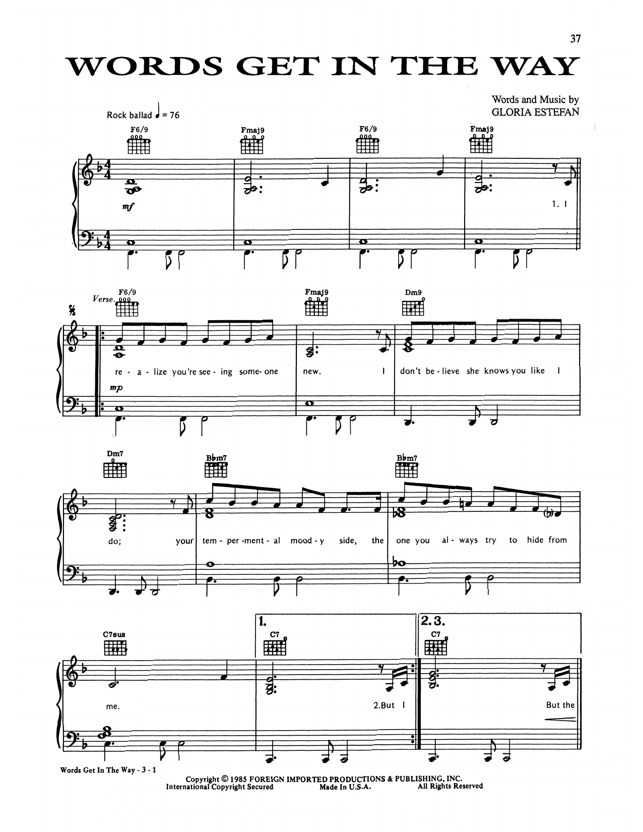 Gloria Estefan Words Get In The Way Sheet Music
