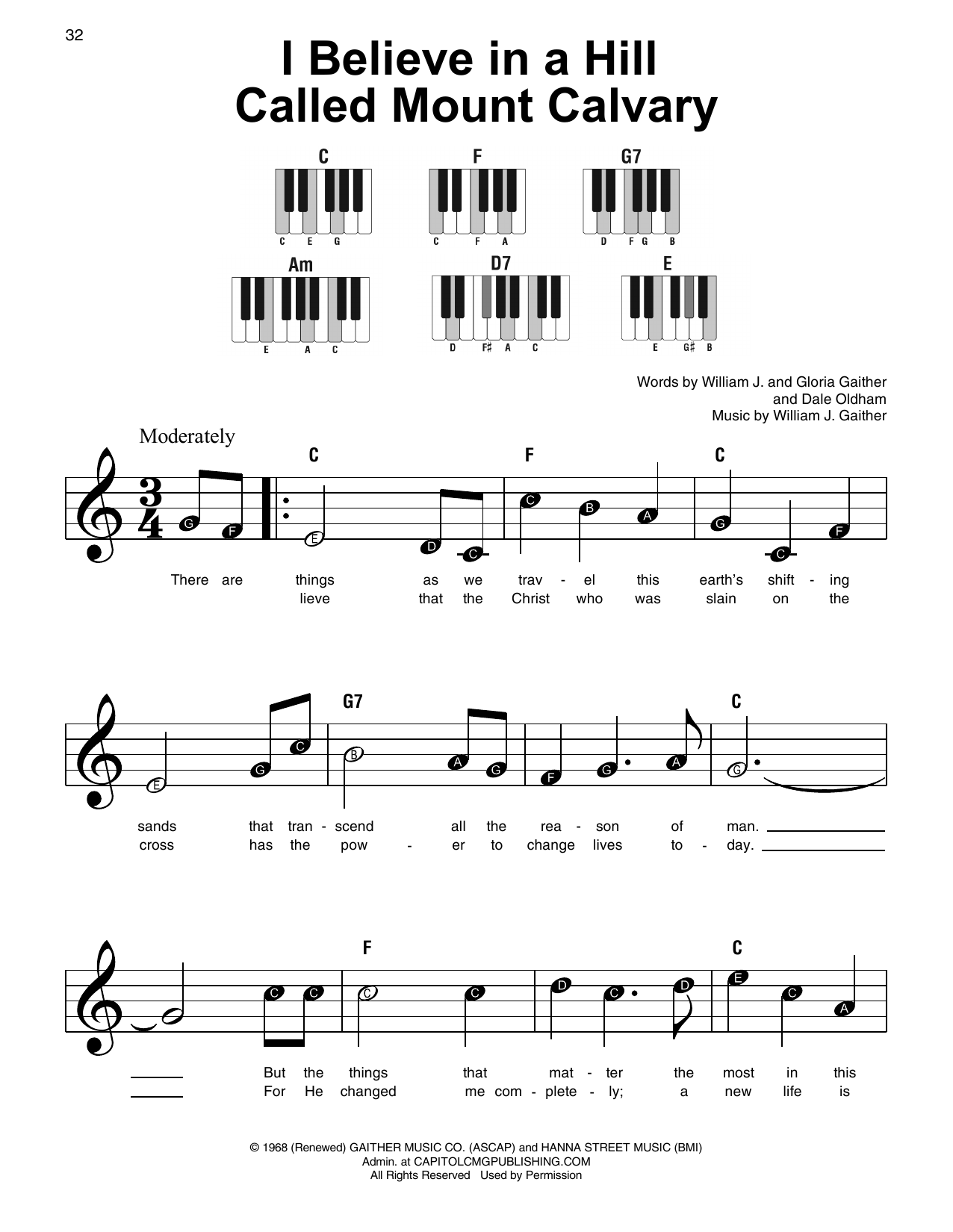 Gloria Gaither I Believe In A Hill Called Mount Calvary Sheet Music