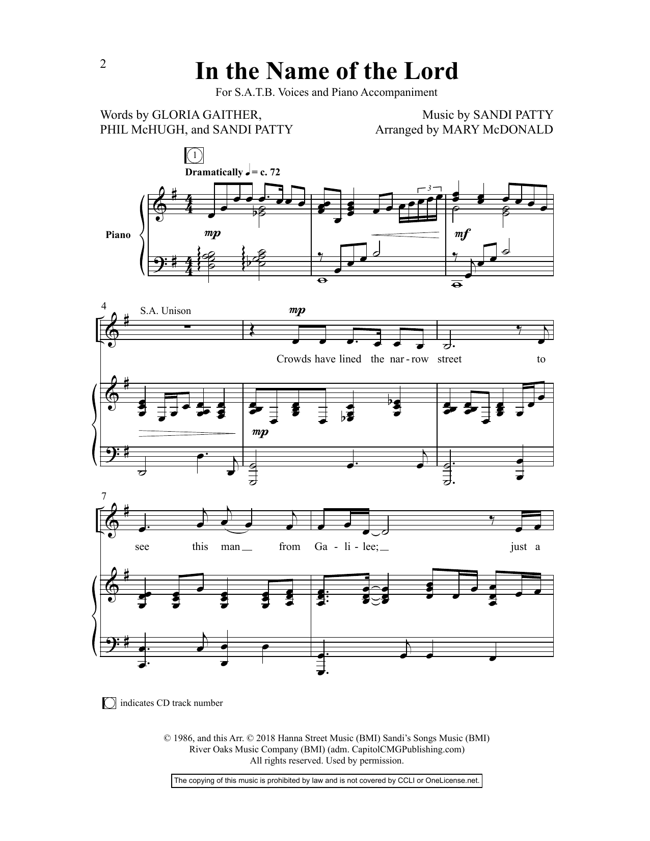 Gloria Gaither In The Name Of The Lord Sheet Music
