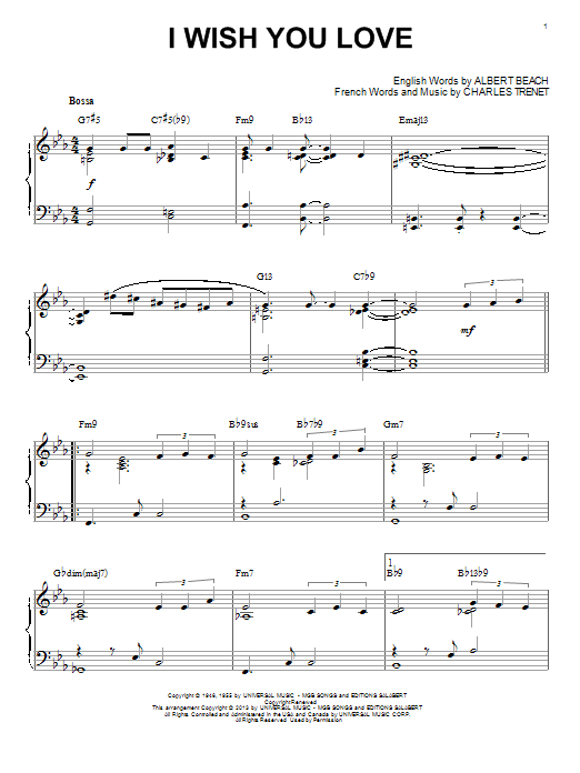 Gloria Lynne I Wish You Love [Jazz version] (arr. Brent Edstrom) Sheet Music
