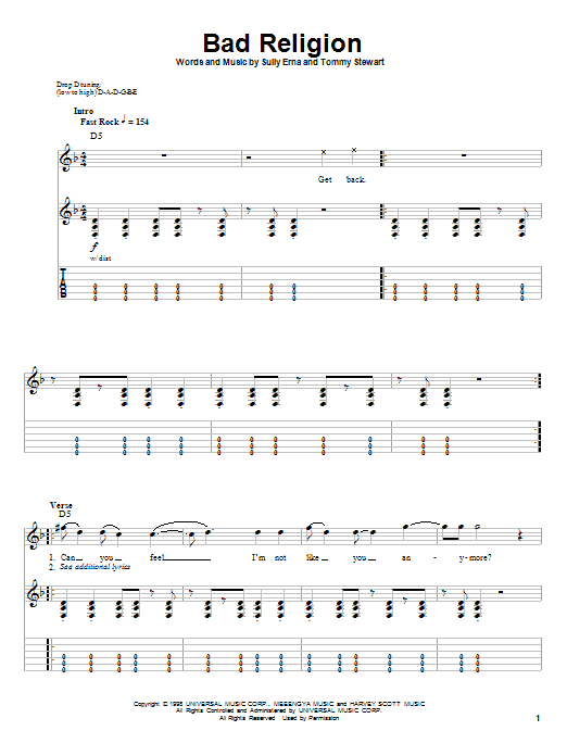 Godsmack Bad Religion Sheet Music