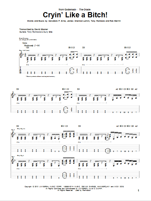 Godsmack Cryin' Like A Bitch! Sheet Music