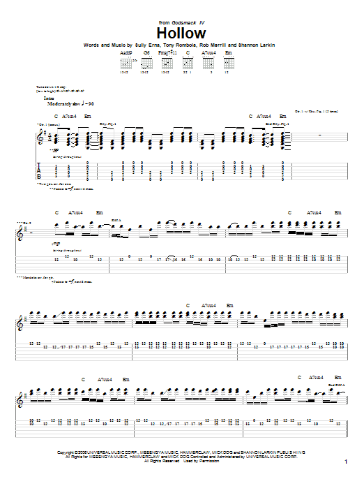 Godsmack Hollow Sheet Music
