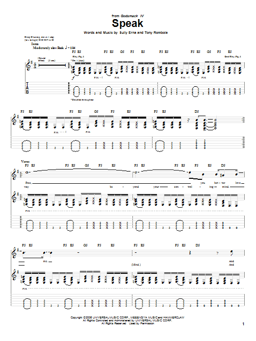 Godsmack Speak Sheet Music